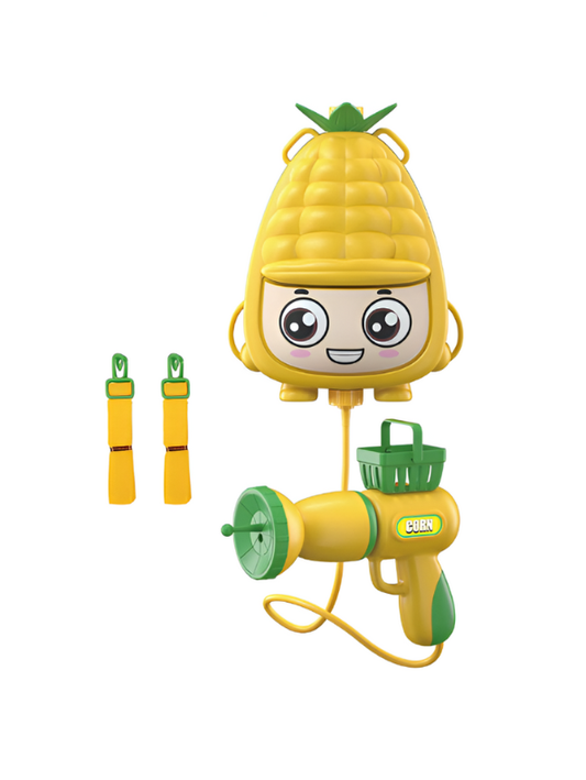 VeggieSplash – 1800ml Cartoon Corn & Eggplant Backpack Water Gun | High-Capacity Holi Pichkari for Kids LMI14411.