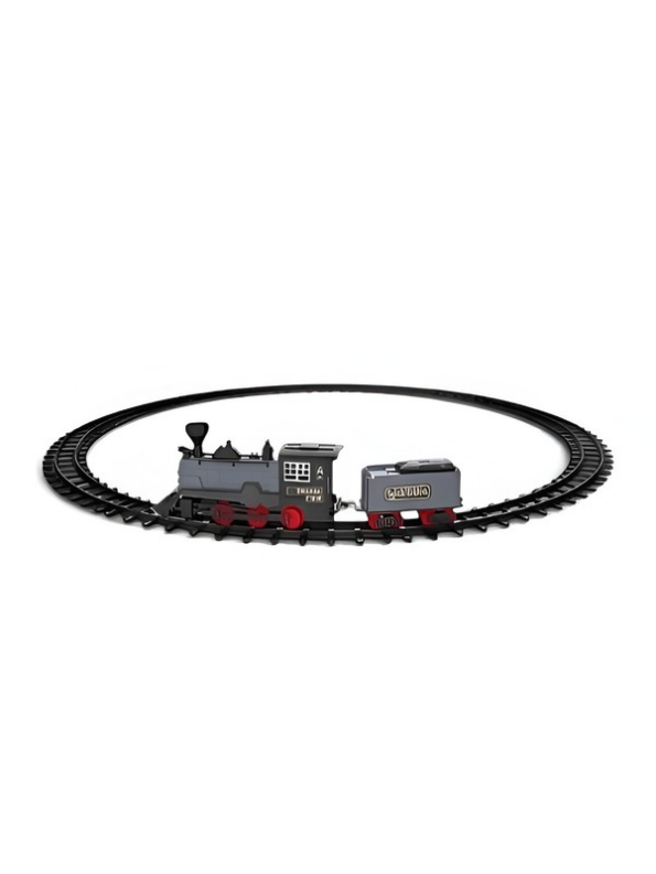 Vintage Remote Control Steam Train Set with Tracks – Battery Operated Toy Train with Locomotive Engine, Cargo Car, and 15-Piece Circular Track for Kids LMI16767
