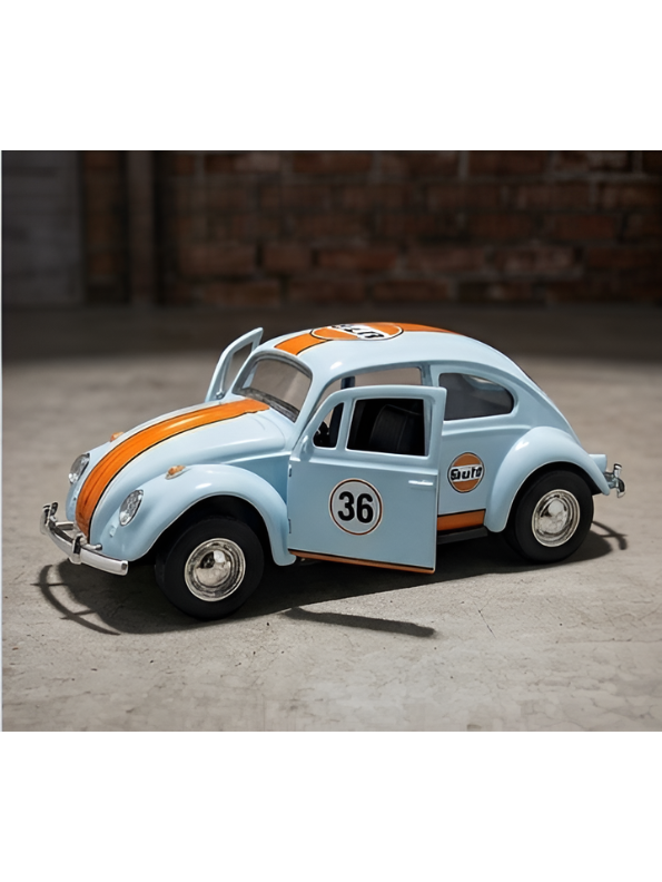 Vintage Volkswagen Beetle Diecast Model Car Blue 1:36 Gulf Racing Livery Collectible Metal Miniature TV7260