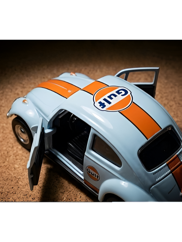Vintage Volkswagen Beetle Diecast Model Car Blue 1:36 Gulf Racing Livery Collectible Metal Miniature TV7260