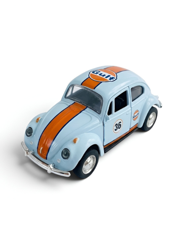 Vintage Volkswagen Beetle Diecast Model Car 1:36 Gulf Racing Livery Collectible Metal Miniature TV7260