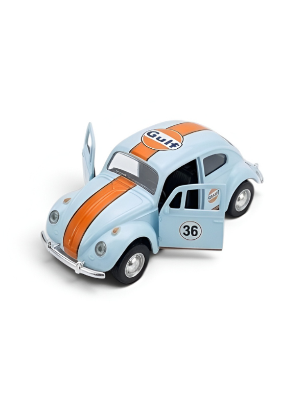 Vintage Volkswagen Beetle Diecast Model Car Blue 1:36 Gulf Racing Livery Collectible Metal Miniature TV7260