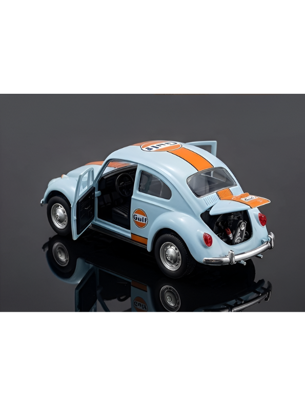 Vintage Volkswagen Beetle Diecast Model Car Blue 1:36 Gulf Racing Livery Collectible Metal Miniature TV7260