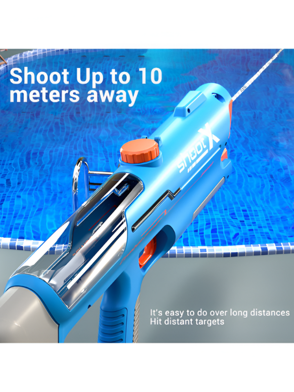 Blue Futuristic Electric Water Gun – High-Velocity Automatic Water Blaster Toy for Kids & Adults – Rapid Fire Summer Pool & Beach Fun LMI15427
