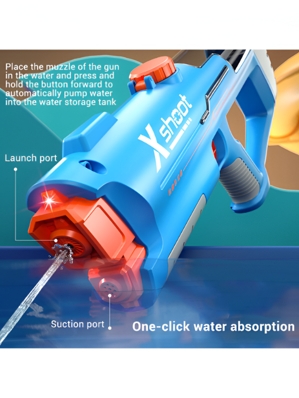 Blue Futuristic Electric Water Gun – High-Velocity Automatic Water Blaster Toy for Kids & Adults – Rapid Fire Summer Pool & Beach Fun LMI15427