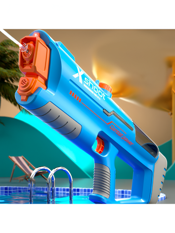 Blue Futuristic Electric Water Gun – High-Velocity Automatic Water Blaster Toy for Kids & Adults – Rapid Fire Summer Pool & Beach Fun LMI15427