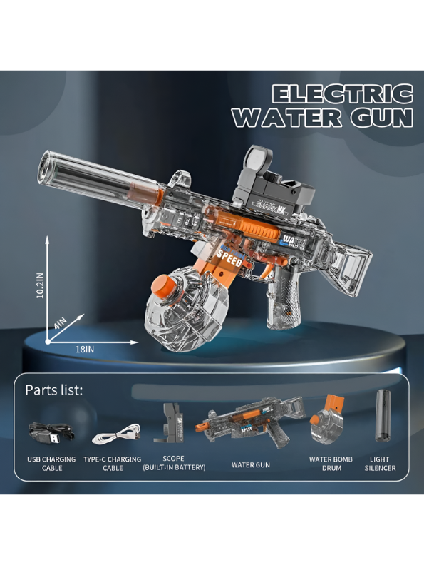 Grey UMP45 HydroBlast - Electric UMP45 Water Gun Pichkari – High-Pressure Powerful Water Squirt Gun with LED Cap for Summer Fun LMI14283