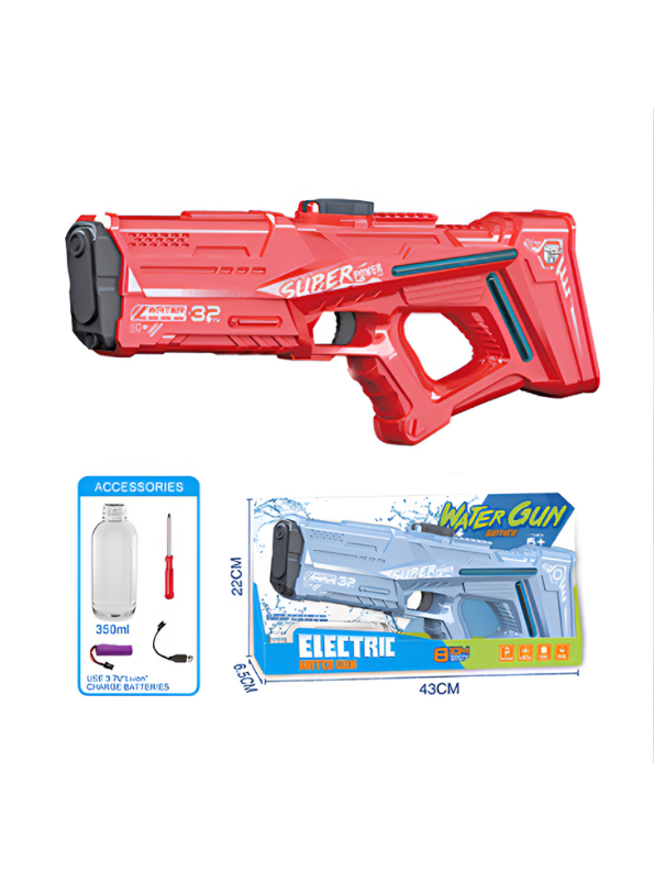 Red AquaBlaster X10 - Electric Water Gun with Automatic Water Absorption, 10m Long Range Squirt Gun LMI11394