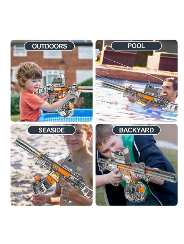 Grey UMP45 HydroBlast - Electric UMP45 Water Gun Pichkari – High-Pressure Powerful Water Squirt Gun with LED Cap for Summer Fun LMI14283