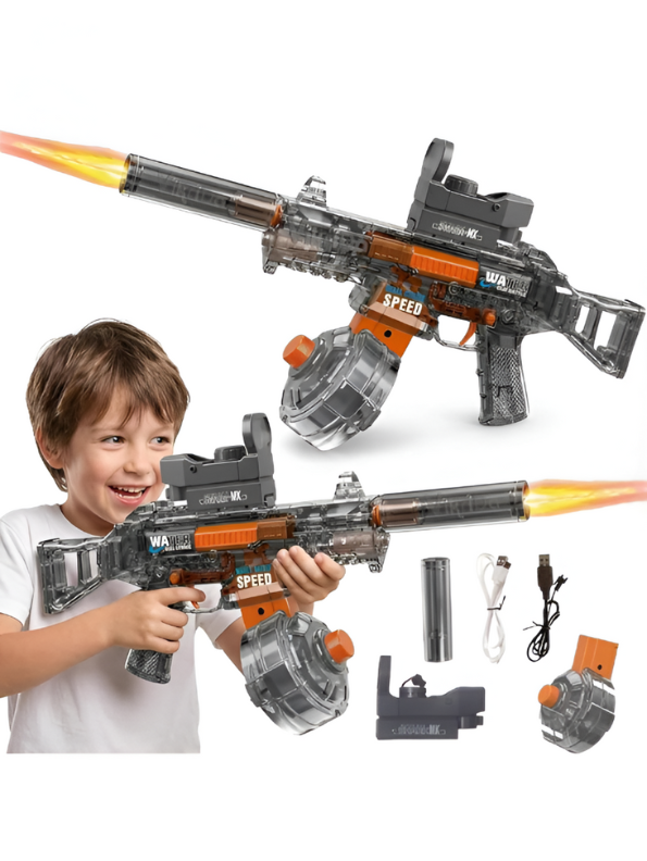 Grey UMP45 HydroBlast - Electric UMP45 Water Gun Pichkari – High-Pressure Powerful Water Squirt Gun with LED Cap for Summer Fun LMI14283