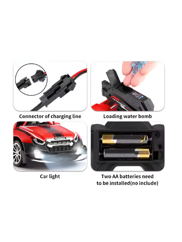 Water Bomb Stunt Car - 4WD Rechargeable Off-Road Vehicle with Water Cannon, 360° Rotating & Spraying Action for Kids LMI11013.