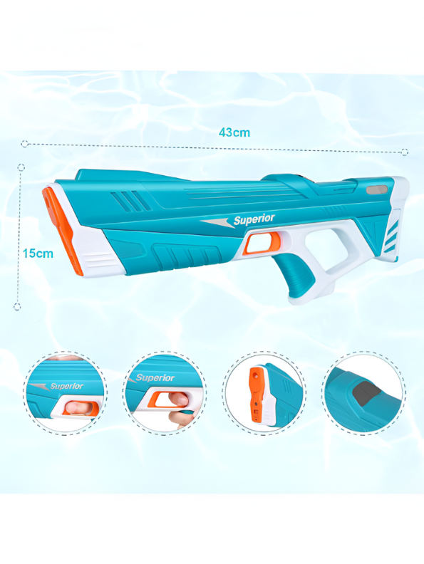 WaveRiot – Automatic Electric Water Gun Powered Spray Blaster with Induction Suction, Long-Range Spray Up to 32ft Blue LMI15842.