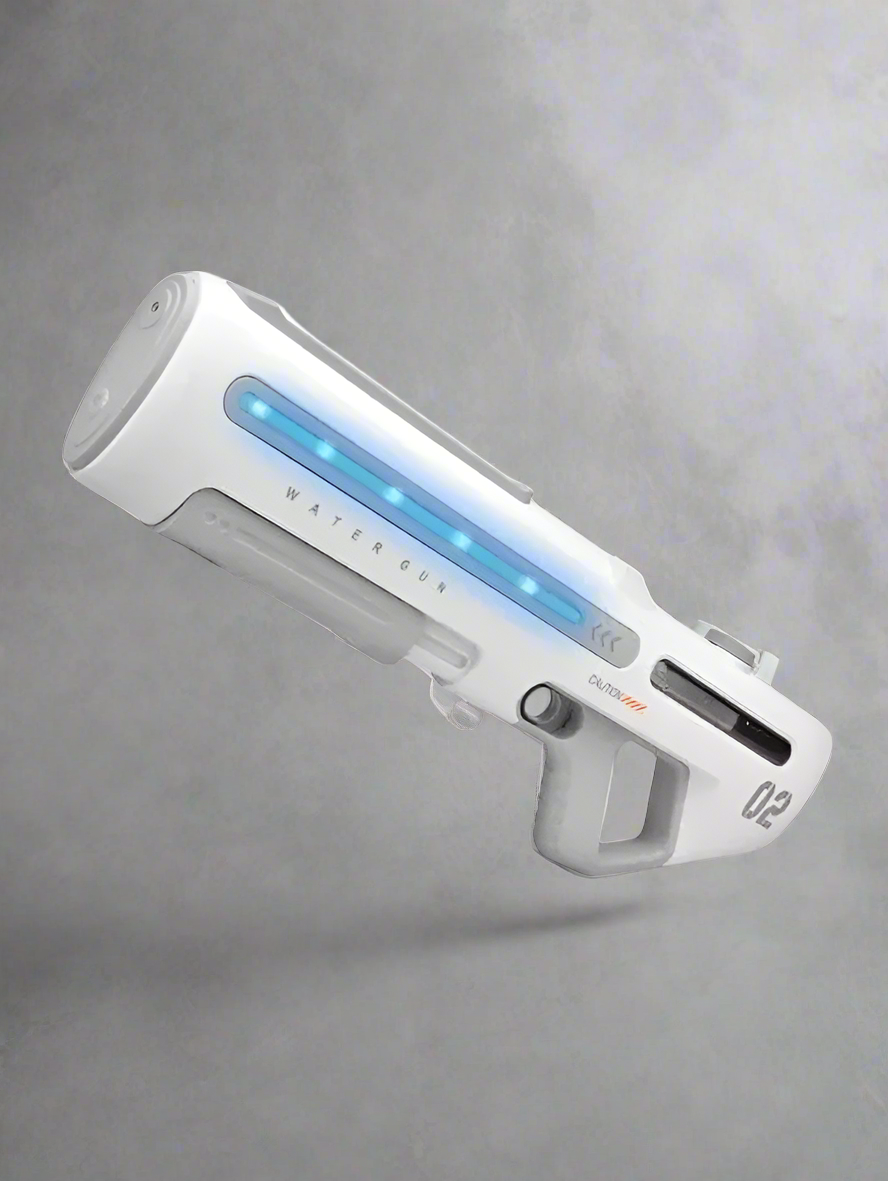 White - HydroBlaze X1000 - High-Pressure Electric Water Gun – Powerful Automatic Water Blaster with LED Lights for Adults, Perfect for Outdoor and Pool Fun