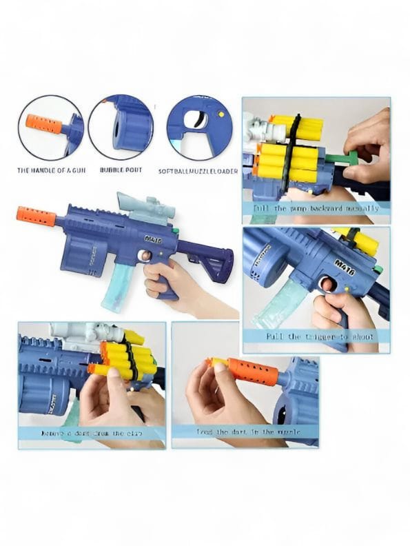 M416 3-in-1 Soft Bullet Toy Gun for Kids – Bubble Maker, Soft Bomb Launcher & 8 Foam Bullets | Fun Blaster Toy