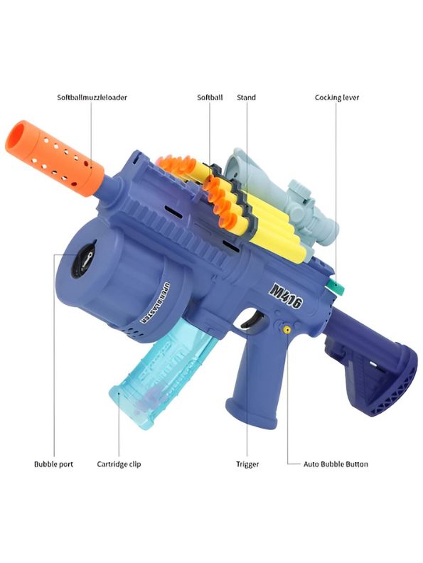 M416 3-in-1 Soft Bullet Toy Gun for Kids – Bubble Maker, Soft Bomb Launcher & 8 Foam Bullets | Fun Blaster Toy
