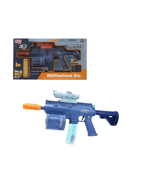 M416 3-in-1 Soft Bullet Toy Gun for Kids – Bubble Maker, Soft Bomb Launcher & 8 Foam Bullets | Fun Blaster Toy