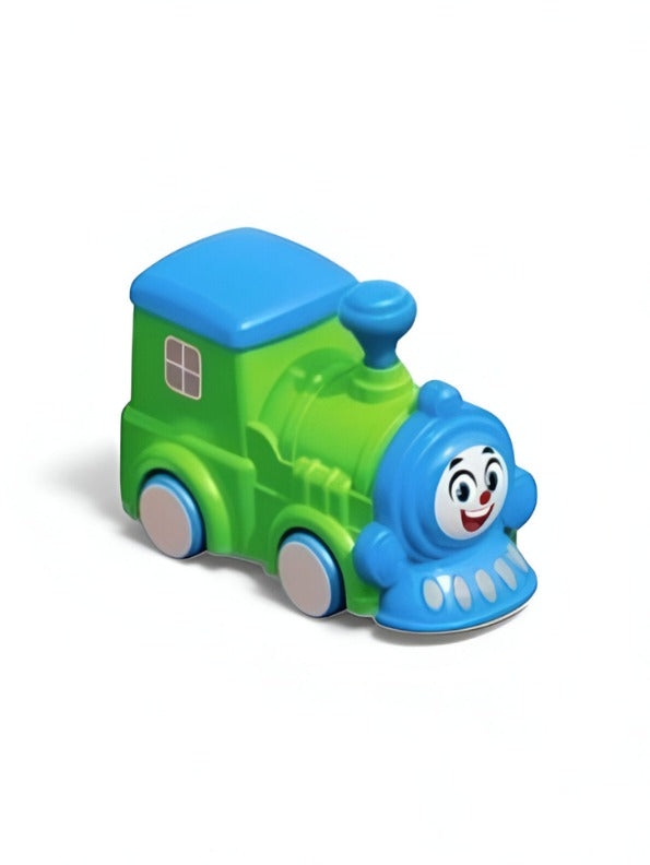 Cute Cartoon Face Mini Train Toy for Toddlers | Green & Blue Push-and-Go Vehicle LMI12055