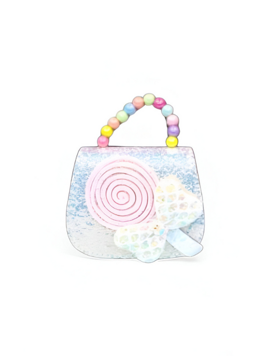 Whimsical Purple Butterfly & Lollipop Kids Handbag with Pastel Beaded Handle NOVGBT-50339.