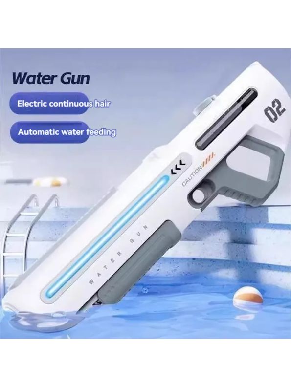 White - HydroBlaze X1000 - High-Pressure Electric Water Gun – Powerful Automatic Water Blaster with LED Lights for Adults, Perfect for Outdoor and Pool Fun