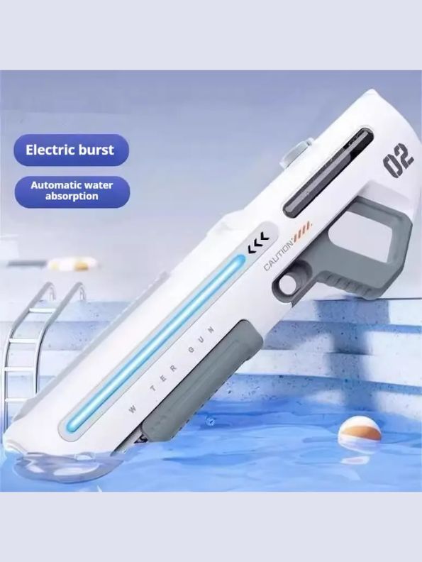 White - HydroBlaze X1000 - High-Pressure Electric Water Gun – Powerful Automatic Water Blaster with LED Lights for Adults, Perfect for Outdoor and Pool Fun