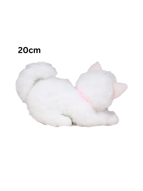 White Plush Cat Toy 20cm – Cute Sitting Kitten with Pink Ribbon ST15636.