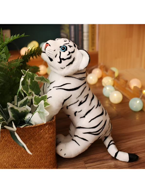 40cm White Tiger Cub Plush Toy with Blue Eyes – Realistic Soft Stuffed Animal ST14968.