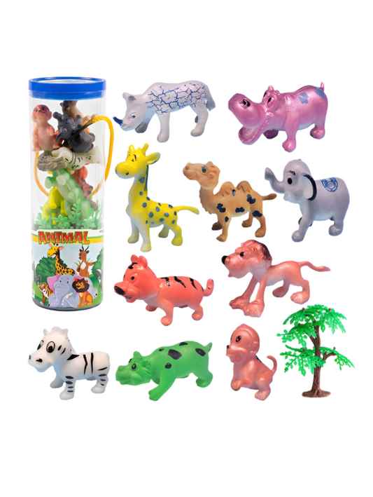 Wild Animal Toy Set – 10 Colorful Safari Figures with Storage Tube for Kids LMI13251.