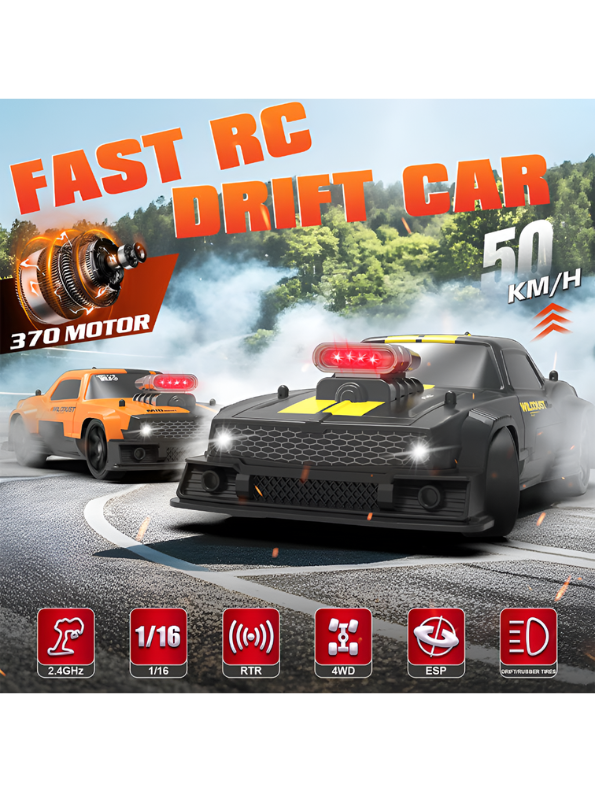 Wilddust Retro 50 km/h 4WD 1:16 Scale Yellow High-Speed RC Drift Car with ESP Gyro TV6327