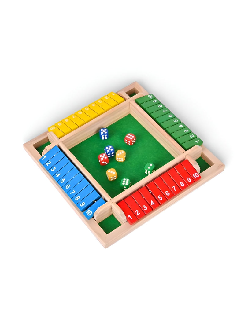Wooden 4-Way Shut The Box Game - 4 Player Classic Dice Board Game for Family & Parties TV5362