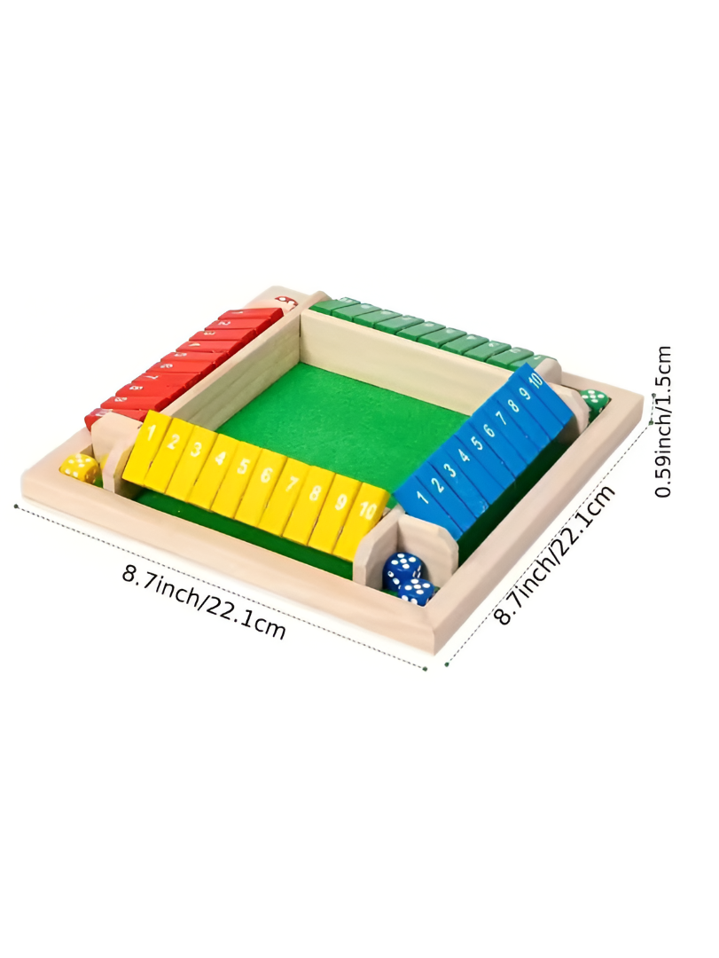 Wooden 4-Way Shut The Box Game - 4 Player Classic Dice Board Game for Family & Parties TV5362