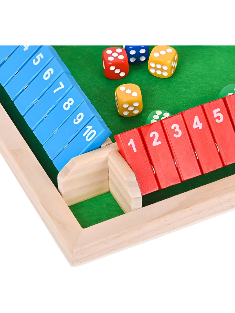 Wooden 4-Way Shut The Box Game - 4 Player Classic Dice Board Game for Family & Parties TV5362