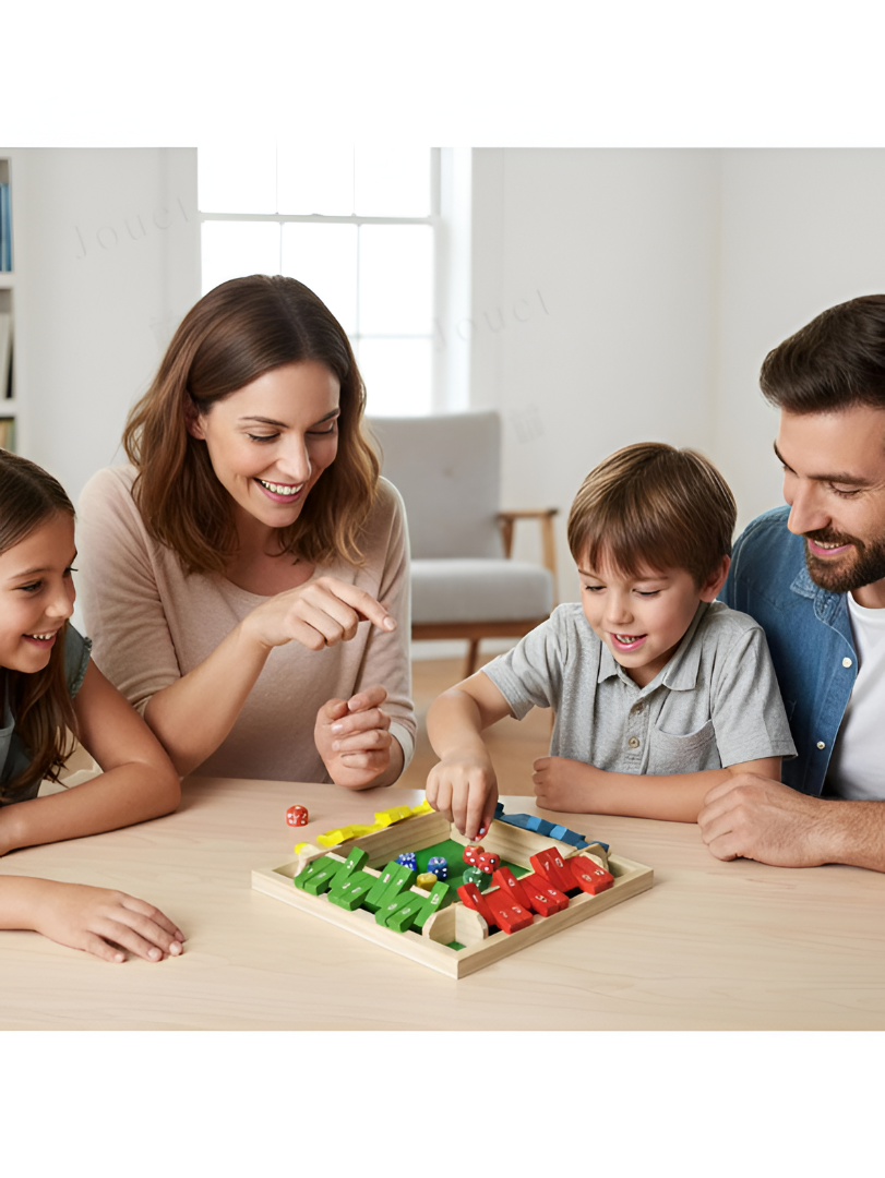 Wooden 4-Way Shut The Box Game - 4 Player Classic Dice Board Game for Family & Parties TV5362