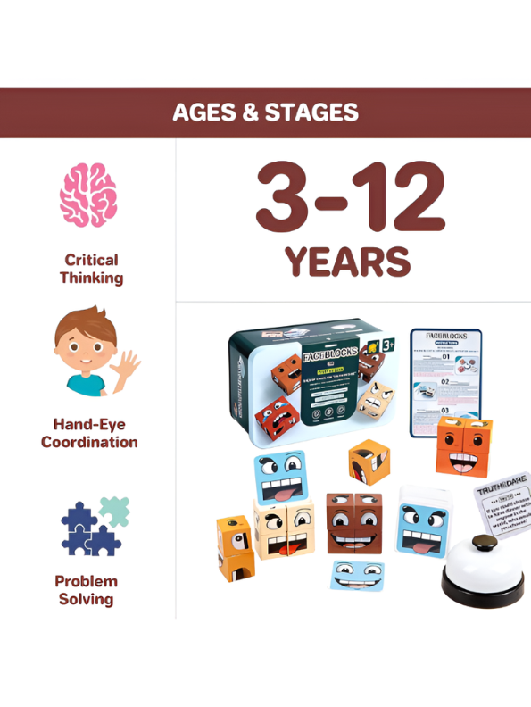 Wooden Face-Changing Expression Blocks Game | Interactive Montessori Educational Puzzle Toy for Kids TV5369