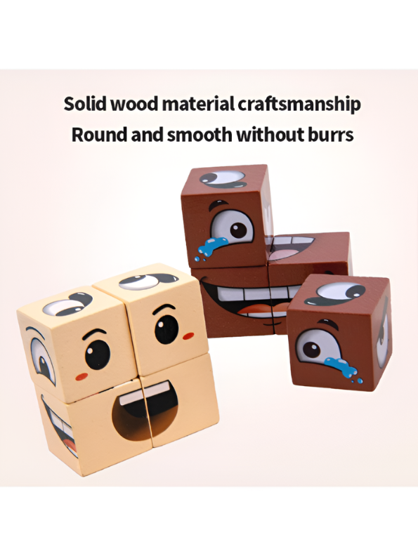 Wooden Face-Changing Expression Blocks Game | Interactive Montessori Educational Puzzle Toy for Kids TV5369