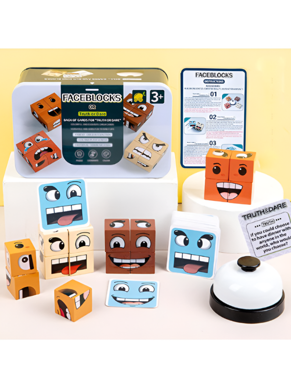 Wooden Face-Changing Expression Blocks Game | Interactive Montessori Educational Puzzle Toy for Kids TV5369