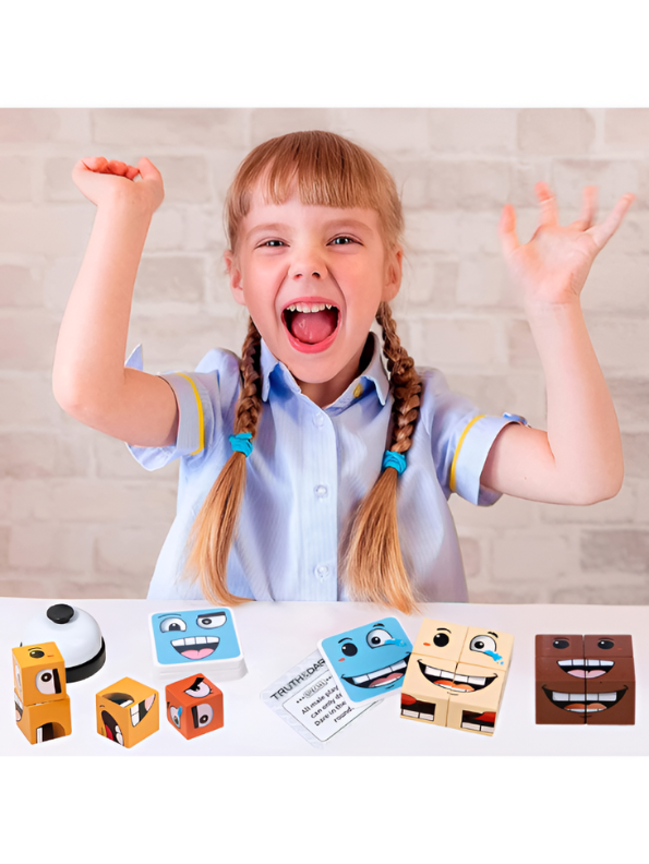 Wooden Face-Changing Expression Blocks Game | Interactive Montessori Educational Puzzle Toy for Kids TV5369