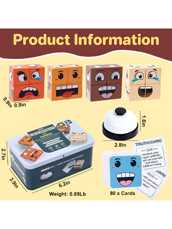 Wooden Face-Changing Expression Blocks Game | Interactive Montessori Educational Puzzle Toy for Kids TV5369