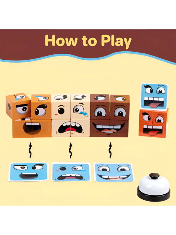 Wooden Face-Changing Expression Blocks Game | Interactive Montessori Educational Puzzle Toy for Kids TV5369