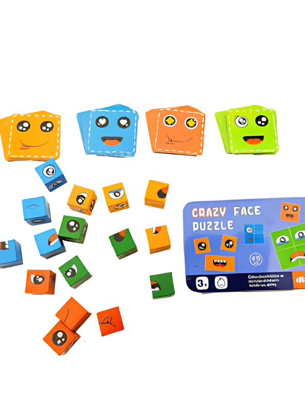 Wooden Face Changing Expression Puzzle Game | Montessori Emoji Pattern Matching Blocks Toy with Challenge Cards & Tin Box for Toddlers TV5152
