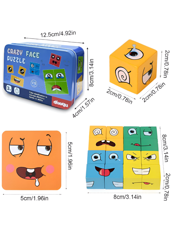 Wooden Face Changing Expression Puzzle Game | Montessori Emoji Pattern Matching Blocks Toy with Challenge Cards & Tin Box for Toddlers TV5152