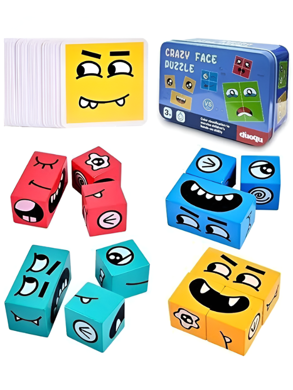 Wooden Face Changing Expression Puzzle Game | Montessori Emoji Pattern Matching Blocks Toy with Challenge Cards & Tin Box for Toddlers TV5152