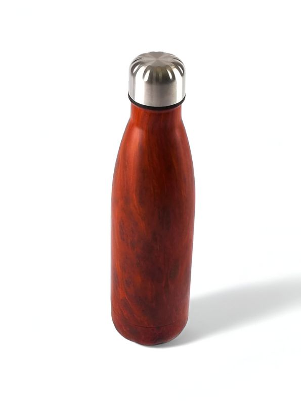 Maroon - Wooden Finish Cap Bottle 500ml – Stainless Steel Water Bottle for Office, Travel & Gym | Leak-Proof & Eco-Friendly NOV8145.
