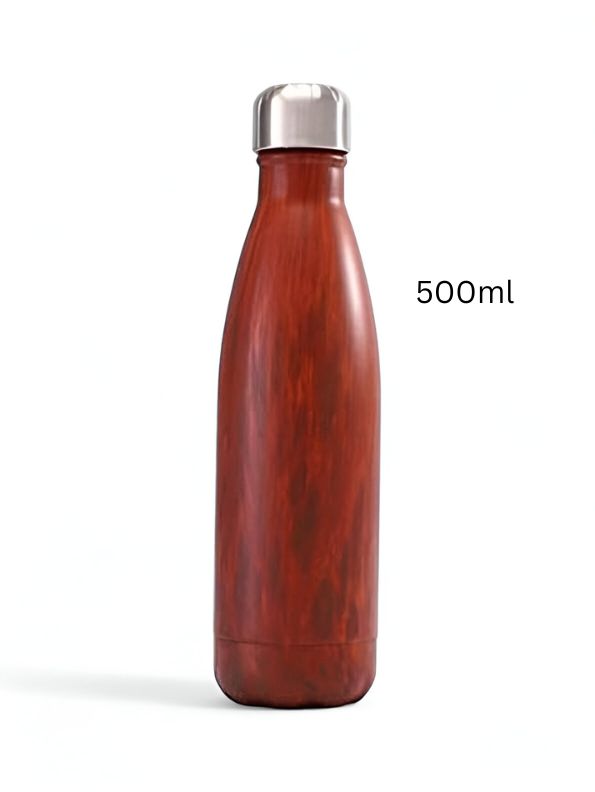 Maroon - Wooden Finish Cap Bottle 500ml – Stainless Steel Water Bottle for Office, Travel & Gym | Leak-Proof & Eco-Friendly NOV8145.