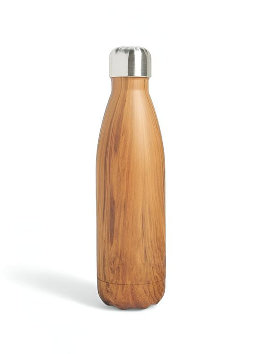 Wooden Finish Cap Bottle 500ml – Stainless Steel Water Bottle for Office, Travel & Gym | Leak-Proof & Eco-Friendly NOV8145.