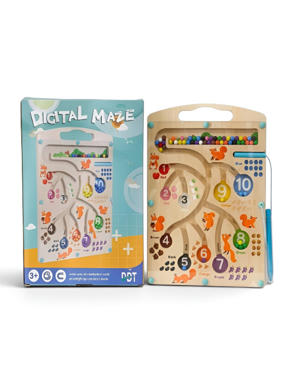 Wooden Magnetic Color & Number Maze – Fine Motor Counting Activity Board for Toddlers MD661