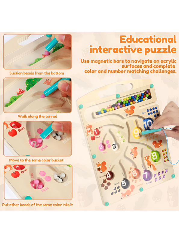 Wooden Magnetic Color & Number Maze – Fine Motor Counting Activity Board for Toddlers MD661