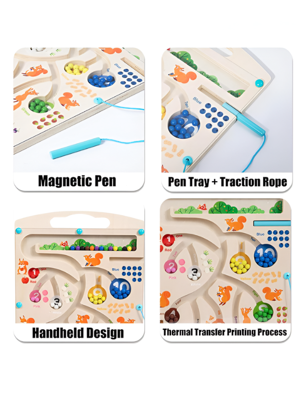 Wooden Magnetic Color & Number Maze – Fine Motor Counting Activity Board for Toddlers MD661