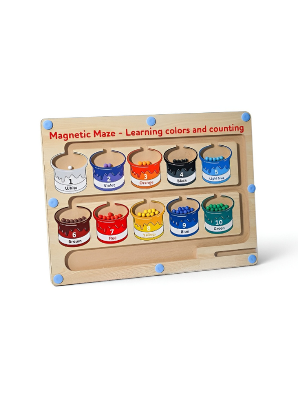 Wooden Magnetic Color and Number Maze – Educational Counting Matching Puzzle Board Toy with Wand for Toddlers and Preschoolers TV7061