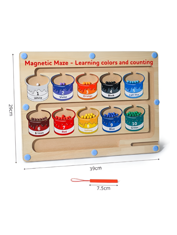 Wooden Magnetic Color and Number Maze – Educational Counting Matching Puzzle Board Toy with Wand for Toddlers and Preschoolers TV7061