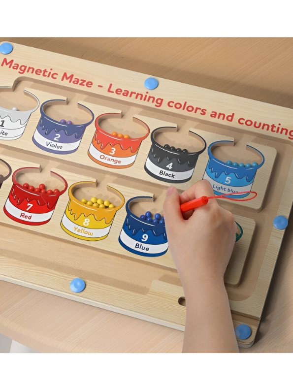 Wooden Magnetic Color and Number Maze – Educational Counting Matching Puzzle Board Toy with Wand for Toddlers and Preschoolers TV7061